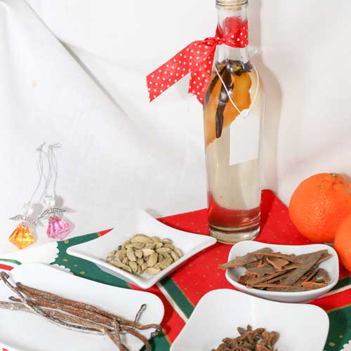 Christmas spiced syrup in glass bottles