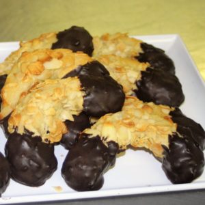 almond marzipan crescents, chocolate dipped